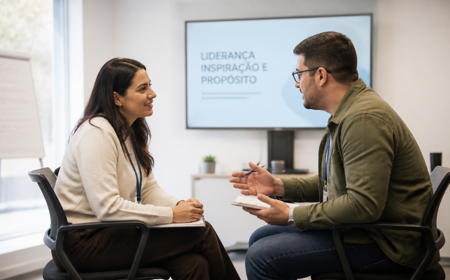 Duas participantes conversando durante o treinamento